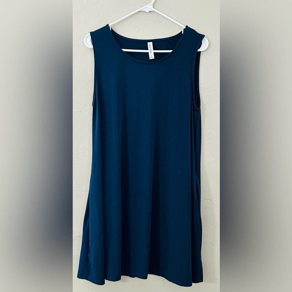 Blue Sleeveless Dress with Pockets